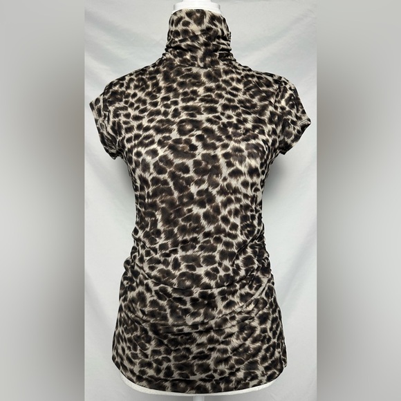 Kenneth Cole New York Tops - KENNETH COLE Animal Print‎ Mesh Ruched Turtle Neck Y2K Short Sleeve Size PM